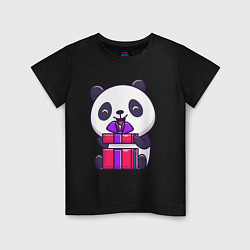 Футболка хлопковая детская Панда с подарком, цвет: черный