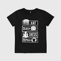 Футболка хлопковая детская Еда сон шахматы, цвет: черный