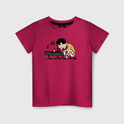 Футболка хлопковая детская Фредди Меркьюри за роялем, цвет: маджента