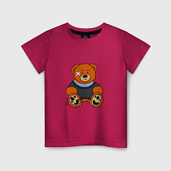 Футболка хлопковая детская Медведь Вова с пластырем, цвет: маджента