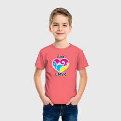 Футболка хлопковая детская I love cmyk, цвет: коралловый — фото 2