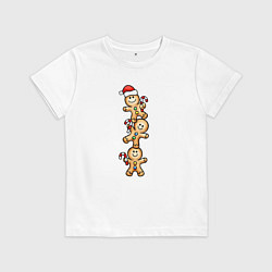 Футболка хлопковая детская Веселые пряничные человечки, цвет: белый