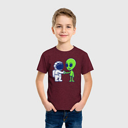 Футболка хлопковая детская Привет пришелец, цвет: меланж-бордовый — фото 2