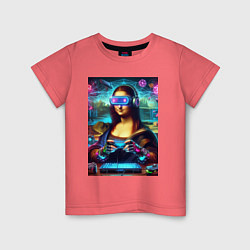 Детская футболка Mona Lisa is an avid gamer - cyberpunk