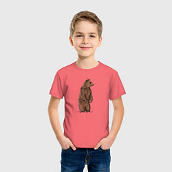 Футболка хлопковая детская Медведь бурый стоит, цвет: коралловый — фото 2