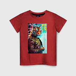 Детская футболка Модный тигр - неон
