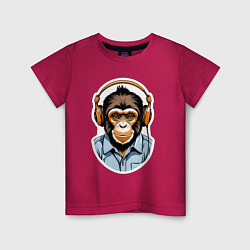 Детская футболка Портрет обезьяны в наушниках