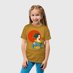 Футболка хлопковая детская Японка с красным зонтом, цвет: горчичный — фото 2