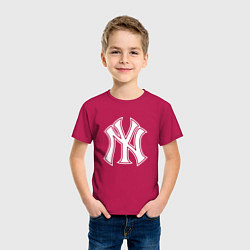 Футболка хлопковая детская New York yankees - baseball logo, цвет: маджента — фото 2