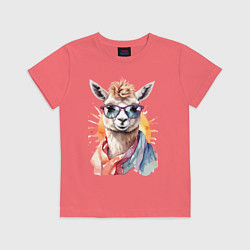Детская футболка Лама в очках цвет