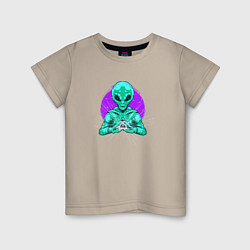 Футболка хлопковая детская Инопланетянин с масонским знаком, цвет: миндальный