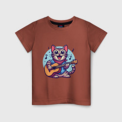 Детская футболка Полосатый кот играет на гитаре
