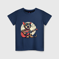 Детская футболка Забавный полосатый кот играет на гитаре