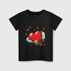 Футболка хлопковая детская Сердце с розой и черепом, цвет: черный