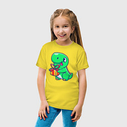 Футболка хлопковая детская Динозавр с подарком, цвет: желтый — фото 2