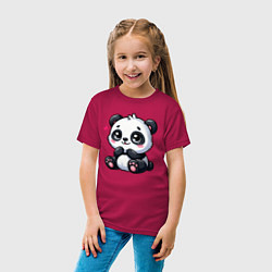 Футболка хлопковая детская Забавная маленькая панда, цвет: маджента — фото 2