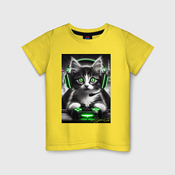 Детская футболка Котёнок командный геймер - киберспорт