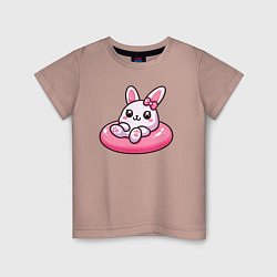 Детская футболка Смешной розовый кролик в надувном круге