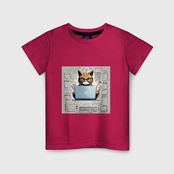 Детская футболка Кот программист за ноутбуком