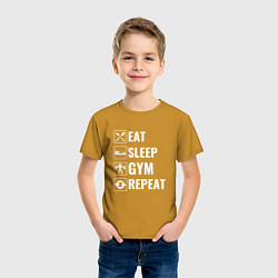 Футболка хлопковая детская Eat sleep gym repeat, цвет: горчичный — фото 2