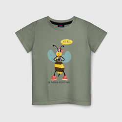Футболка хлопковая детская Пчёлка-фотограф серия: весёлые пчёлки, цвет: авокадо