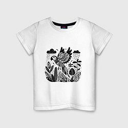 Детская футболка Летящий попугай и растения