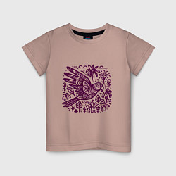 Детская футболка Орнамент с попугаем и растениями