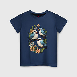 Детская футболка Три птицы на ветках в цветах