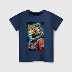 Детская футболка Леопард бравый космонавт - нейросеть