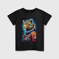 Детская футболка Леопард бравый космонавт - нейросеть