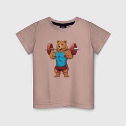 Футболка хлопковая детская Медведь со штангой, цвет: пыльно-розовый