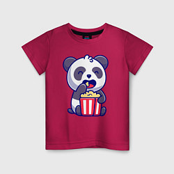 Футболка хлопковая детская Панда ест попкорн, цвет: маджента