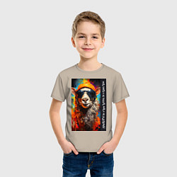 Футболка хлопковая детская Лама хиппи: жить гореть и не угаснуть, жить а не с, цвет: миндальный — фото 2