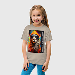 Футболка хлопковая детская Лама хиппи: жить гореть и не угаснуть, жить а не с, цвет: миндальный — фото 2