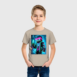 Футболка хлопковая детская Minecraft - neon character ai art, цвет: миндальный — фото 2