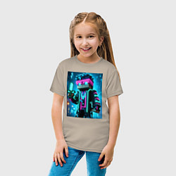Футболка хлопковая детская Minecraft - neon character ai art, цвет: миндальный — фото 2