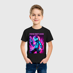 Футболка хлопковая детская Neon Minecraft - ai art, цвет: черный — фото 2