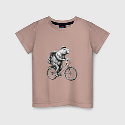 Детская футболка Капибара на велосипеде в черном цвете