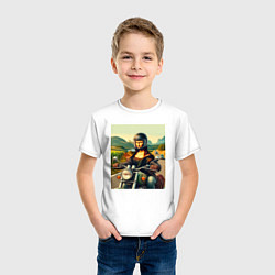 Футболка хлопковая детская Mona Lisa on a motorcycle - ai art, цвет: белый — фото 2