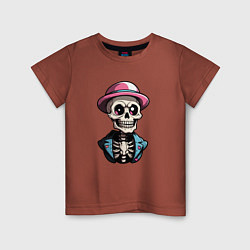 Детская футболка Скелет в розовой шляпе
