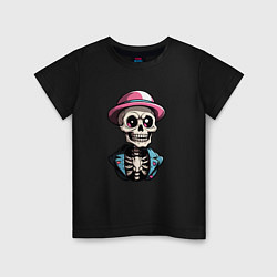 Детская футболка Скелет в розовой шляпе