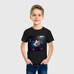 Футболка хлопковая детская Корги в космосе, цвет: черный — фото 2