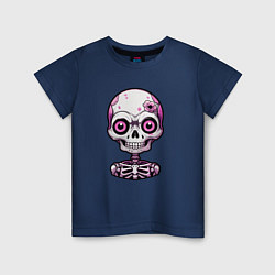 Футболка хлопковая детская Розовый скелет с большими глазами, цвет: тёмно-синий