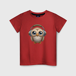 Детская футболка Совенок в наушниках слушает музыку