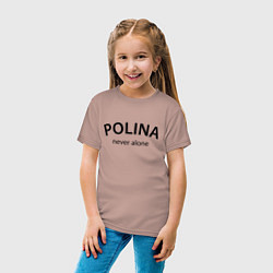 Футболка хлопковая детская Polina never alone - motto, цвет: пыльно-розовый — фото 2