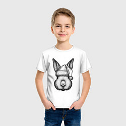 Футболка хлопковая детская Кролик в новогодней шапке, цвет: белый — фото 2