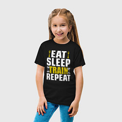 Футболка хлопковая детская Eat sleep train, цвет: черный — фото 2