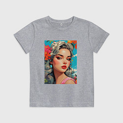 Детская футболка Летнее настроение - красивая девушка в цветахв цве