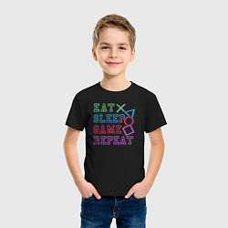 Футболка хлопковая детская Eat play sleep repeat lettering, цвет: черный — фото 2