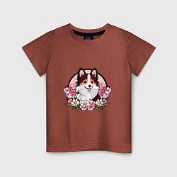 Детская футболка Колли среди цветов сакуры